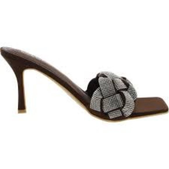 NWT CAPE ROBBIN REWIND‎ SATIN BROWN RHINESTONE HEELS 5.5 - Picture 3 of 13